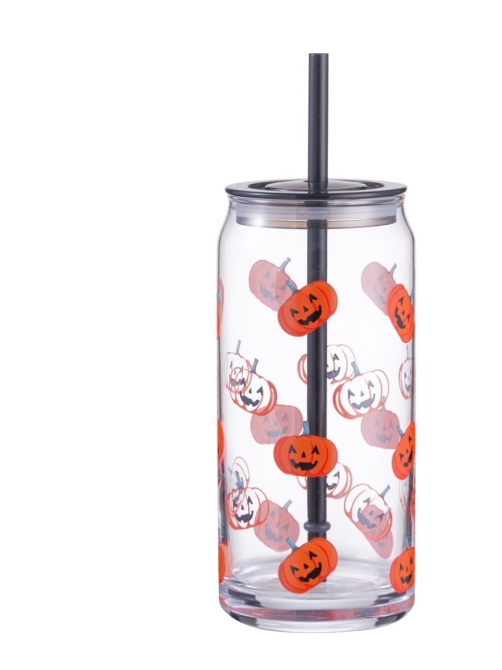 Halloween Pumpkin glass Tumbler with Straw - Orange New